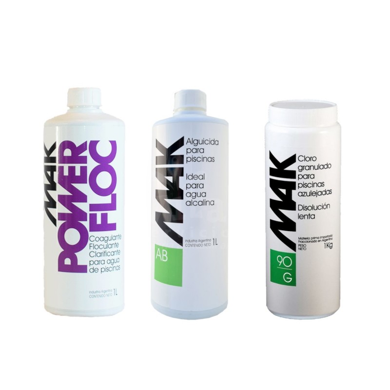 Mak Alguicida Clarificante Y Cloro Granulado 90% Disol. Lenta-hidrofil-tienda-limpieza-mantenimiento-piletas