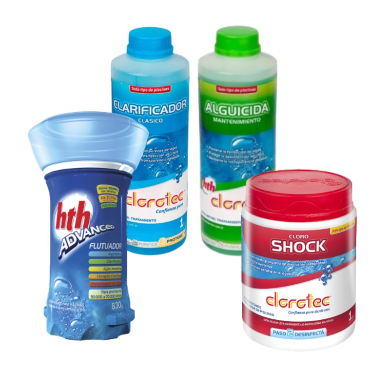 KIT CLOROTEC: Boya HTH - Clarificante - Alguicida - Cloro Shock