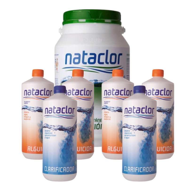 Kit 12 Semanas Nataclor para 30.000lts (Cloro Disolución Rápida+Alguicida+Calificante)