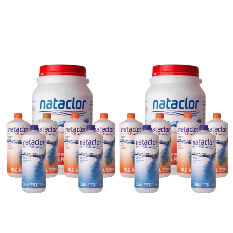 Kit 12 semanas Nataclor para 60.000 (Cloro Disolución Lenta+Alguicida+Clarificante)
